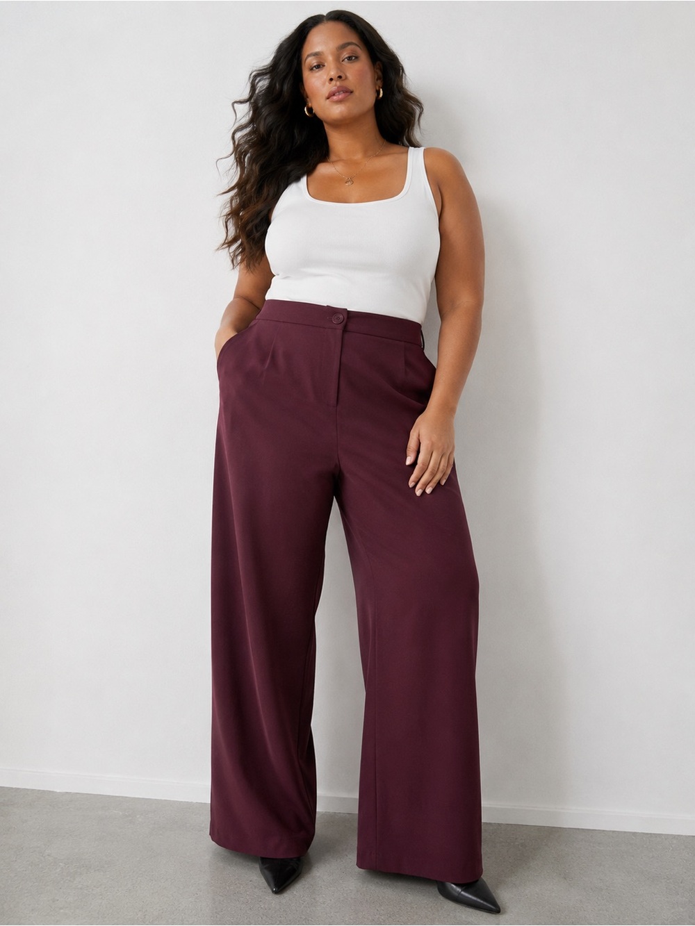 ASOS DESIGN Curve NWOT Burgundy High Rise Relaxed Wide Leg Tailored Pants